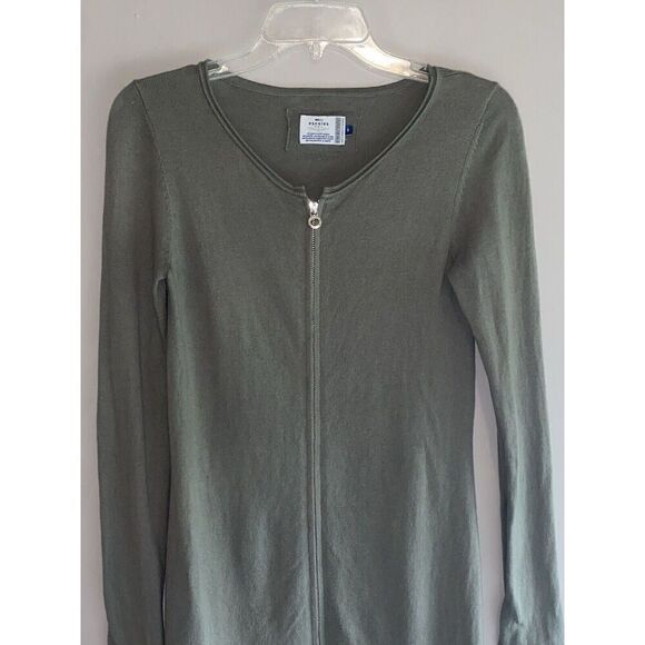 Cashmere Blend Sweater Dress Olive Green Front Zip Boho Y2K Quiet Luxury Small - Picture 7 of 16